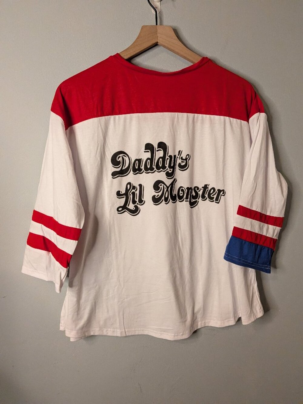 Harley Quinn Cosplay Shirt Baseball Daddy's Lil Monster Suicide Squad 3/4 Sleeve